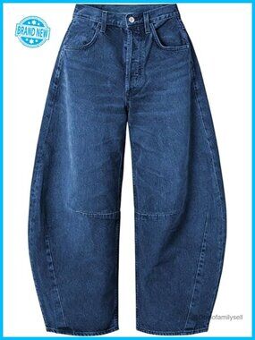 Wide Leg Barrel Jeans Y2K Boyfriend Baggy Denim Pants Cotton Mid-Low Elastic